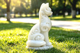 Natural White Jade Ornate Cat Sculpture, Handmade Crystal Cat Figurine Decor 1pc Model