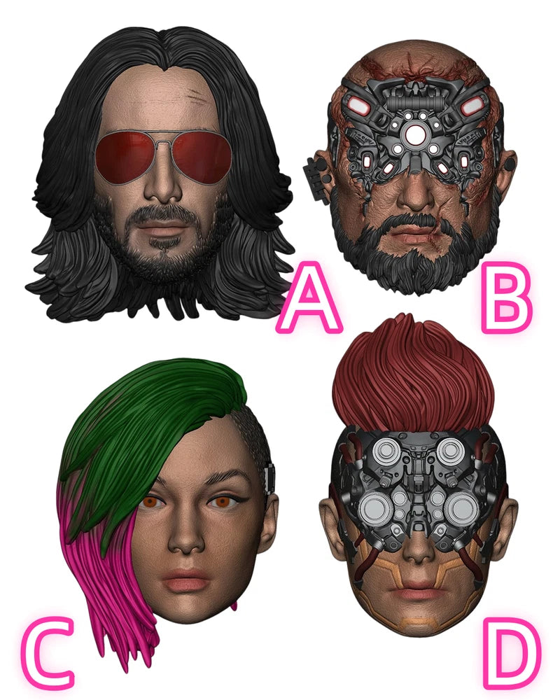1/6 1/12 1/18 Punk Killer Man Girl Head Sculpt Carved Model Toys Model