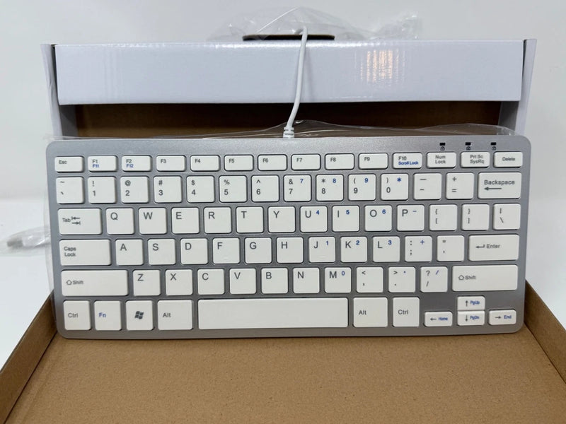 Compact USB Wired Keyboard KB-30-68WT Silver White 78-Key PC Mac New in Box Model