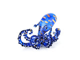 Hand Blown Glass Octopus Figurine Blue Gold Marine Art Ocean Decor Squid Model