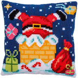 Vervaco stamped cross stitch kit cushion "Santa in the Chimney", 40x40cm Model