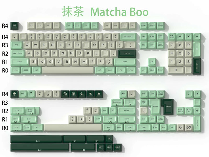 Green White Matcha Boo SA Profile Double Shot ABS Keycap Set Model