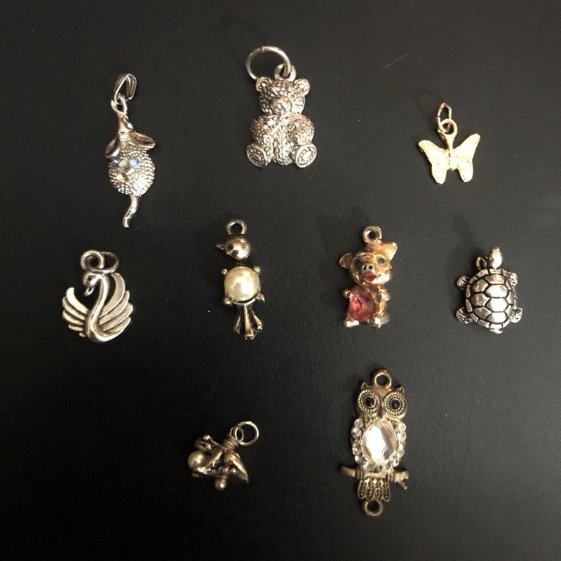 Vintage animal charm pendant with gems and pearl charm soup charm lot of 9 Charms