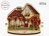 DIY Cross Stitch Kit on Wood "Cottage with Grapes" Model