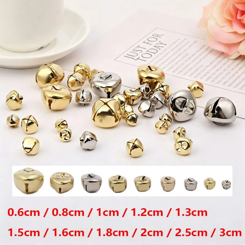 0.6-3cm Gold-/Nickel-plated Metal Jingle Bells Charm Christmas Pendant DIY Craft Charms