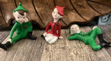 Rare Holiday Elf Trio Pixie  Elves Recline 1950's Retro style Ceramic Hand Paint Model