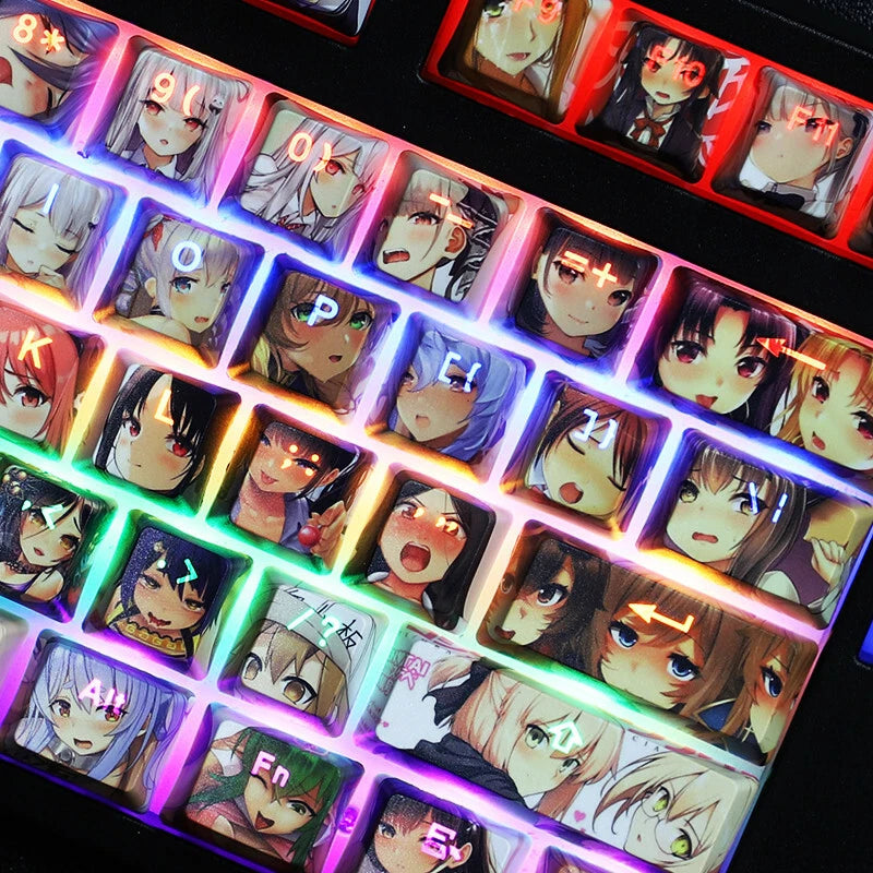 Anime Characters Ahegao Keycaps OEM PBT Backlit 108 Keys For Cherry MX Keyboard Model