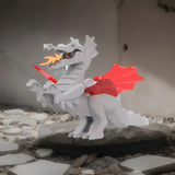 Lego Classic Grey Dragon Figure w Red Wings, 6056 6076 6082 6087 (CUSTOM) Model