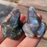 2PCS Natural Labradorite Quartz Crystal Stone Frog Carved Healing Reiki Figurine Model