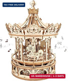 ROKR 3D Wooden Puzzles Music Box - DIY Model Building Kit Mechanical Merry-go-Ro Model