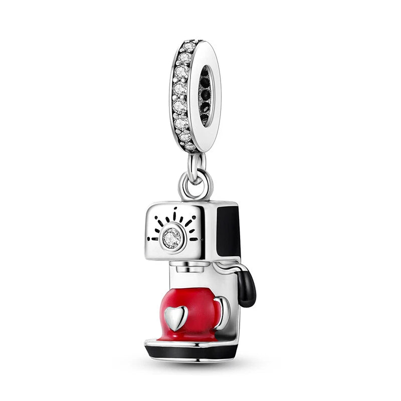 MULA Coffee Machine Pendant DIY Charm CZ For Women Bracelet 925 Sterling Silver Charms