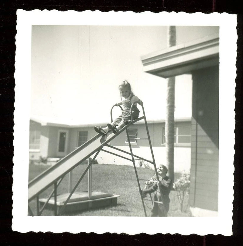 Vintage Photo KIDS PLAY ON CLASSIC 'OLD SCHOOL' BACKYARD SLIDING BOARD Model