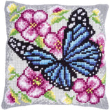 Vervaco stamped cross stitch kit cushion "Schmetterling zwischen Blumen", 40x40c Model