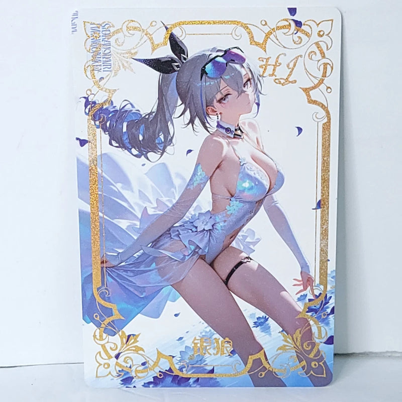 Silver Wolf Waifu Card Anime Girl Silver Dress Elegant Art Oversized Board A5 Model