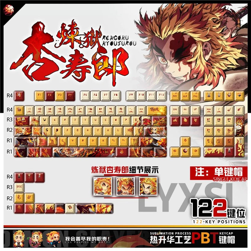 Anime Demon Slayer Rengoku Kyoujurou PBT Keycap 122p Set for Mechanical Keyboard Model
