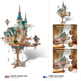 FUNPOLA 3D Wooden Puzzle Steam Castle Model Steampunk Baroque Building Kit Model