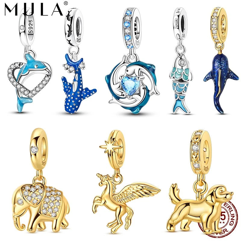 MULA 2026 European 925 Sterling Silver DIY Charm Fish Dolphin fit Women Bracelet Charms