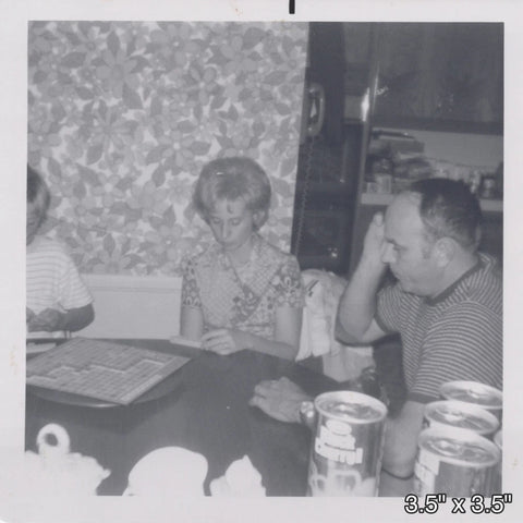 Family Playing Scrabble Board Game Kitchen Table VINTAGE PHOTO Model