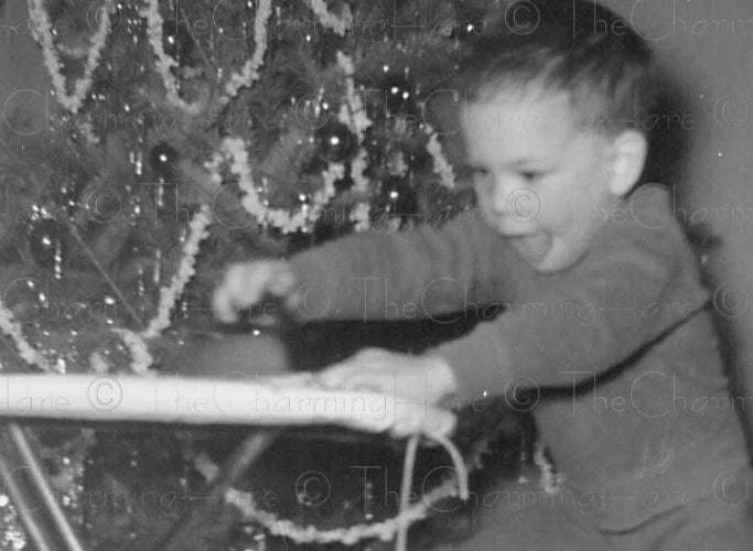 Vintage Photo 1950's Toddler Christmas Ironing on  Ironing Board Play Snapshot Model