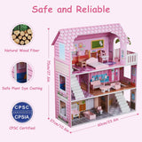 Wooden Dollhouse Easy Assembly Step-by-Step Instructions Kids Pretend Home Toy Model