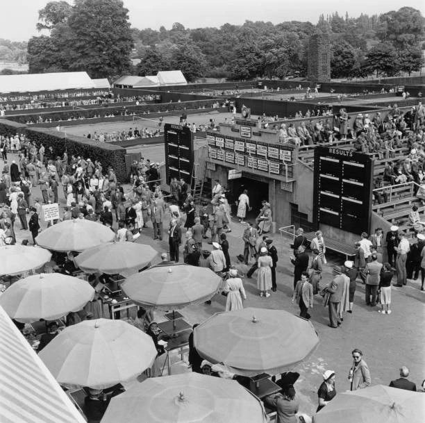 General view of spectators order of play board on outside courts o- Old Photo Model