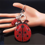 Crystal Keychain Bejeweled Ladybug w/ Tassel Bag Charm NEW Charms
