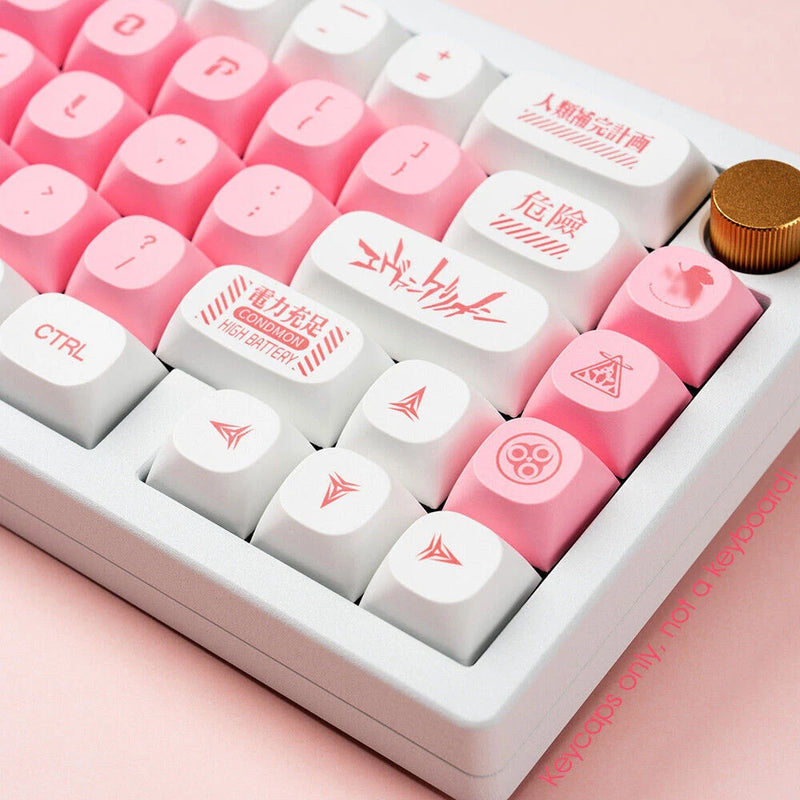Pink NEON EVA-08 Evangelion Makinami Keycaps PBT for Cherry MX Mechanical Keybo Model