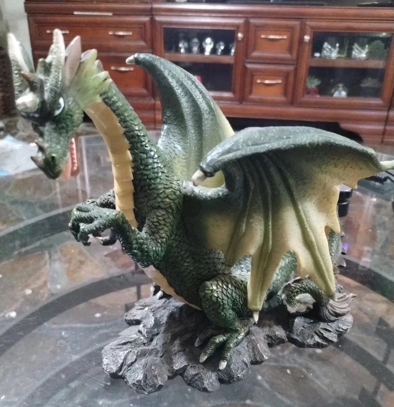 9" Heavy Green Dragon Figurine Fantasy Mythical Creature Statue Gothic Decor Model