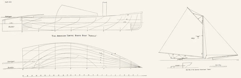 SAIL PLAN. American centre board 'Parole'-LARGE 1891 old antique print picture Model