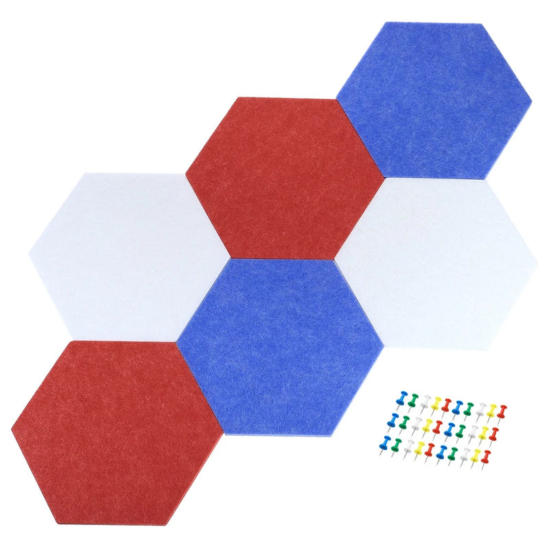 6Pcs Self Adhesive Wall Bulletin Hexagon Felt Board Tiles Push Pins Colorful Model