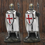 2-PC Gift Set 7"H White Crusader With Spear and Shield Figurine Ornament Decor Model