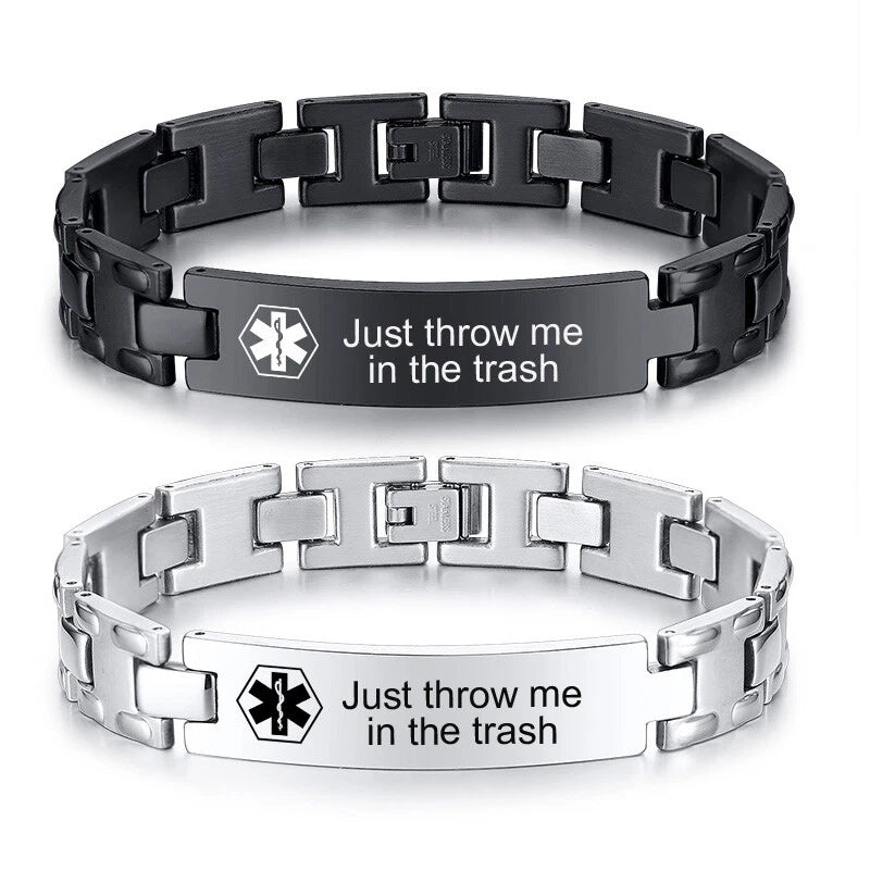 Personalized Engraving Medical Alert Men's ID Bracelet Chain Diabetes Emergency Charms