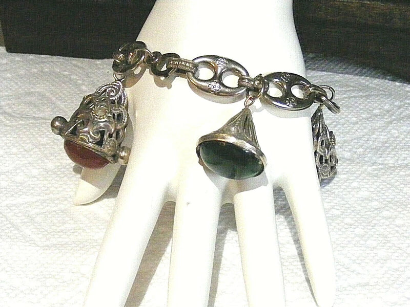 Vtg. Sterling Silver Italian Etruscan Fob Charm Bracelet Charms
