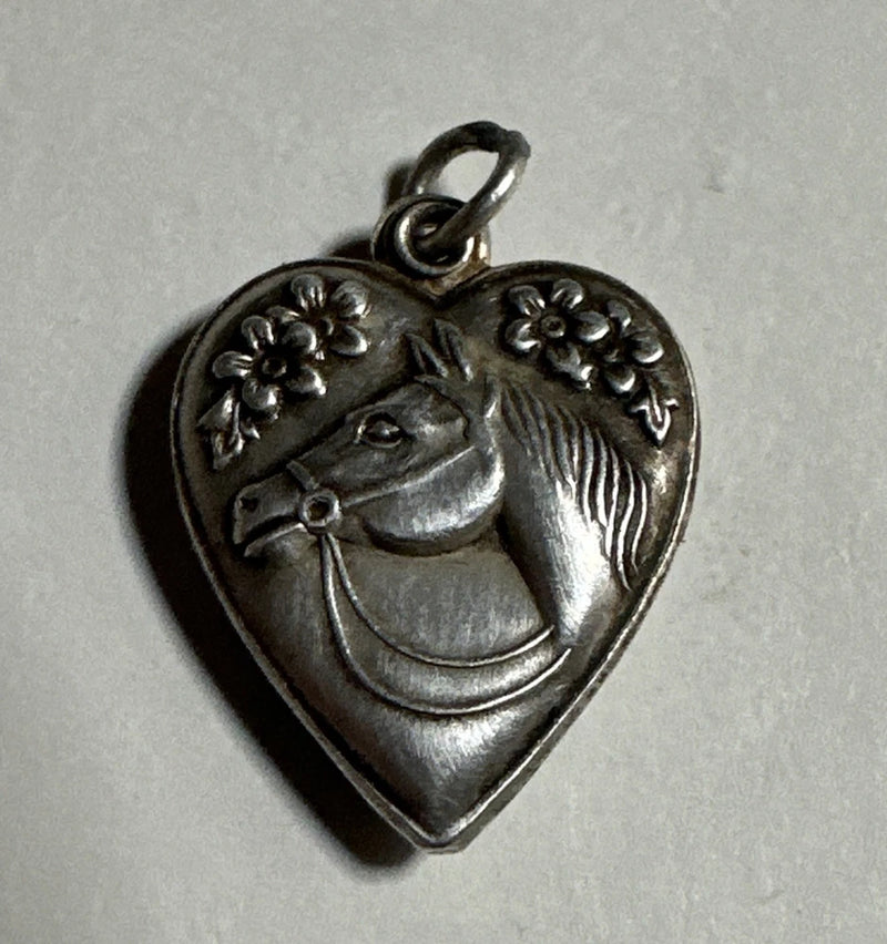 Vintage Sterling Silver Puffy Heart Horse Flower Equestrian Charm Charms