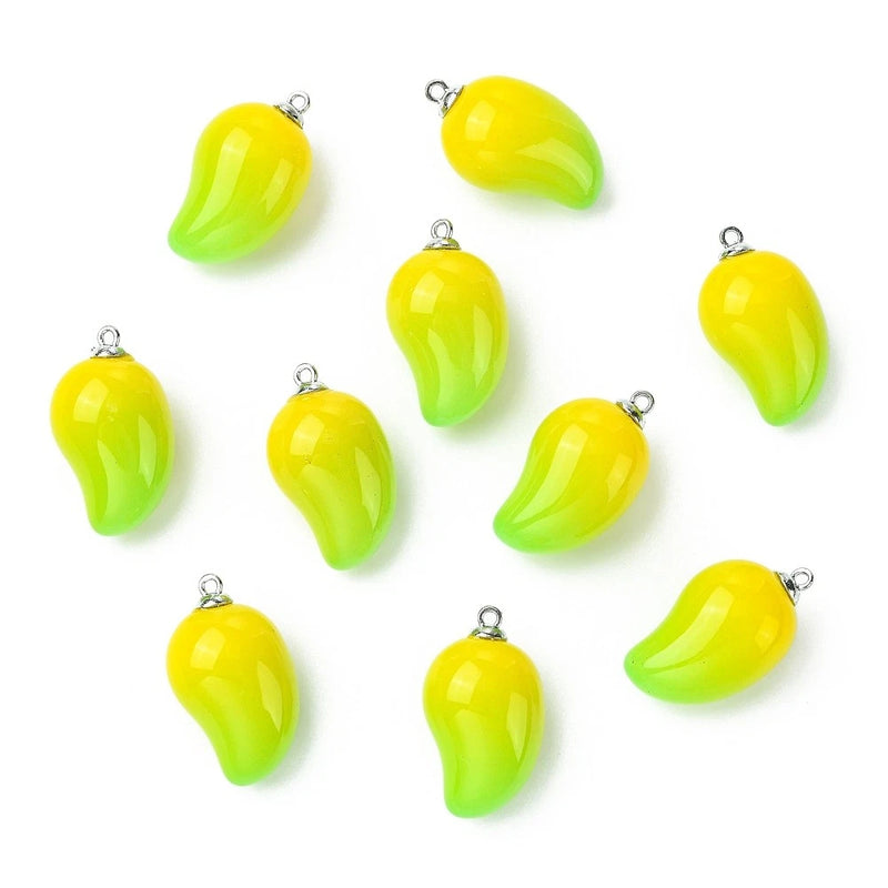 20x Acrylic Mango Pendant w/ Iron Finding Yellow Green Fruit Charm for Necklace Charms