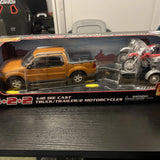 Ford Explorer Sport Trac 4+2+2 Trailer/2 Motorcycles 1:18 Scale Model by Maisto Model