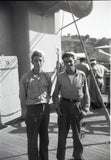 1948 Photo Negative 2 US Navy Sailors on Board USS Toledo Indian Ocean Model