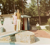 Vintage 1970 Photo Cute Young Couple Standing Diving Board Pool 60s Fashion Model
