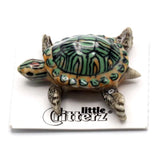 Little Critterz Turtle - Red Eared Slider "Bask" - Miniature Porcelain Figurine Model