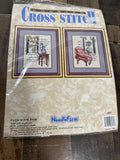 Counted Cross Stitch - Patio Scene Pair NEEDLE FORM -5"x7" w/o Mat -8"x10" w/Mat Model