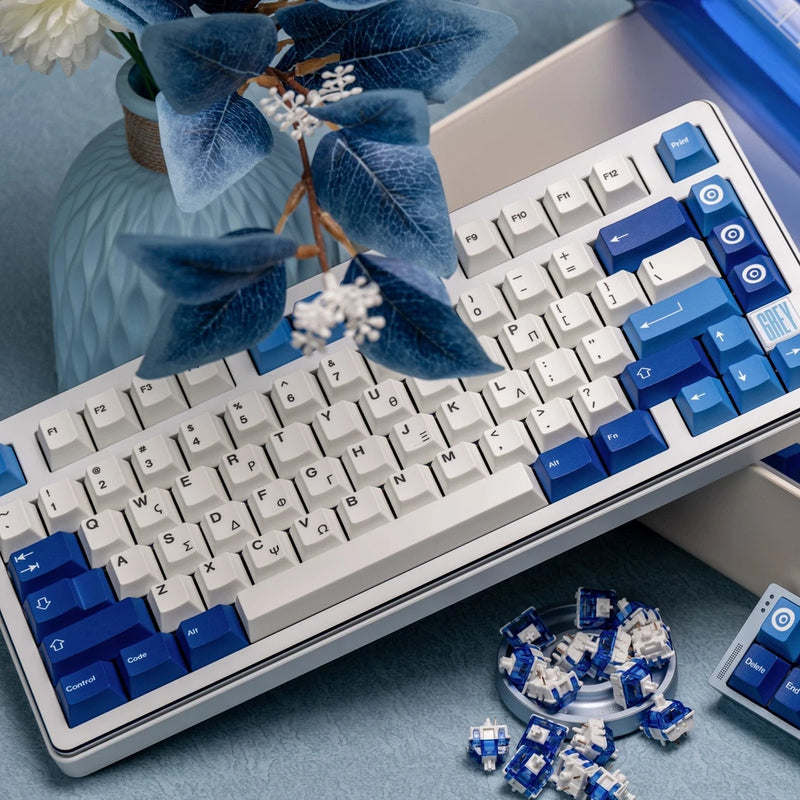 Blue White Evil Eye Cherry Profile Dye-sub Base Kits PBT Keycap Set Model