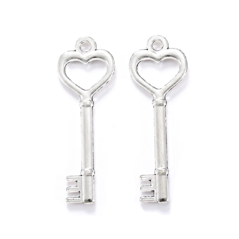 BLUK 50Pcs Key Charms DIY Jewelry Making Pendants Antique Silver Charms