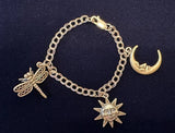 Vintage Sterling Silver Charm Bracelet 925 Celestial Sun Moon Dragonfly 11g Charms