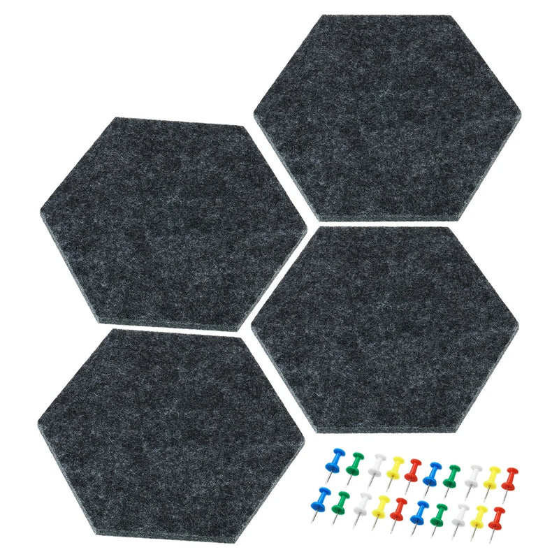 4Pcs Self Adhesive Wall Bulletin Hexagon Felt Board Tiles Push Pin Dark Gray Model