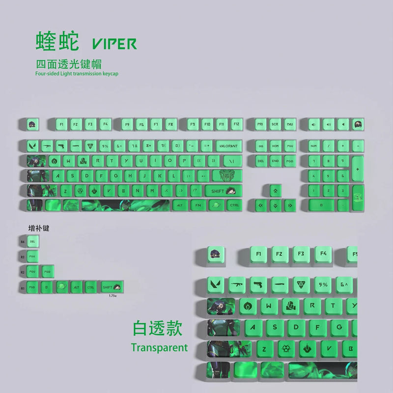 VALORANT Themed Keycaps Viper White translucent  119 keys ASA high degree Model