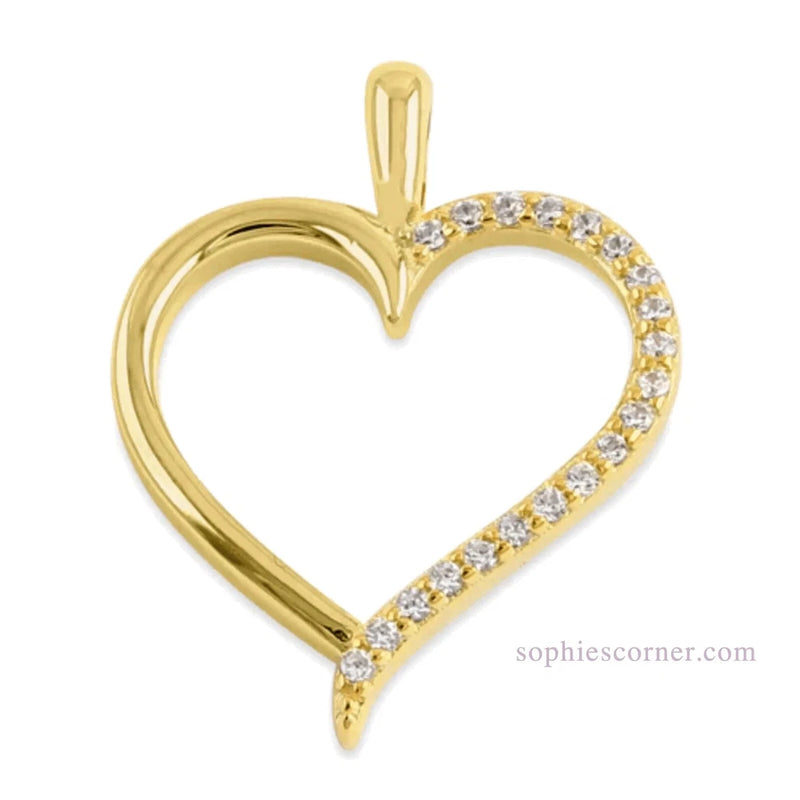 Genuine Diamond Heart Pendant Necklace in 14k Yellow Gold plated Charms
