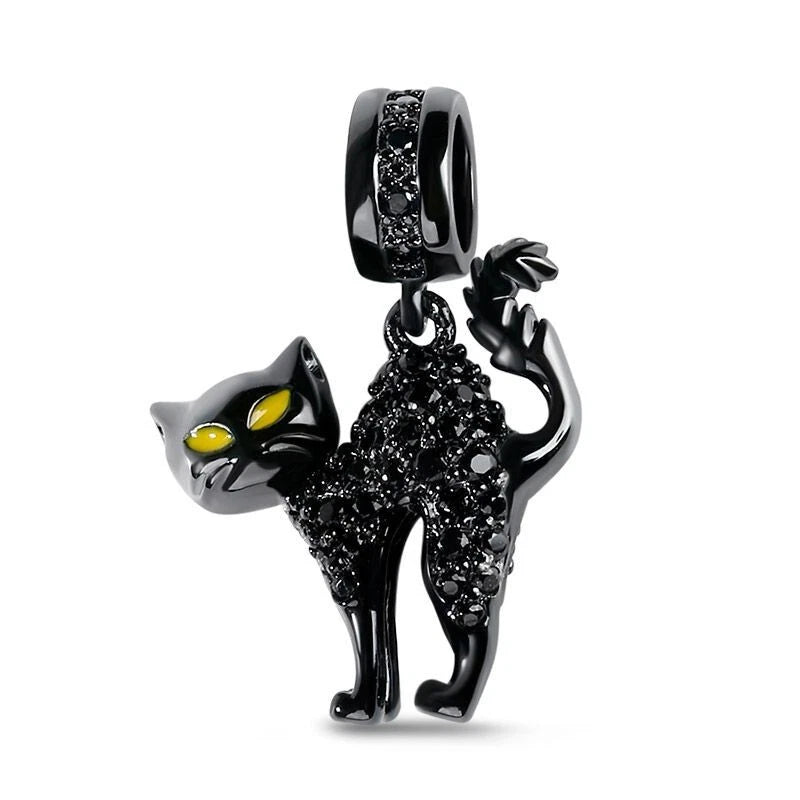 Black Cat Dangle Charm For European Bracelets S925 Sterling Silver Charms
