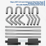 18Pcs DIY 2.5" Mild Steel Custom Mandrel Dual Exhaust Pipe Bend Kit w/ Mufflers Model