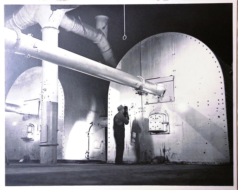 Vintage Art Board Photograph Industrial Worker with Machinery in Black and White Model