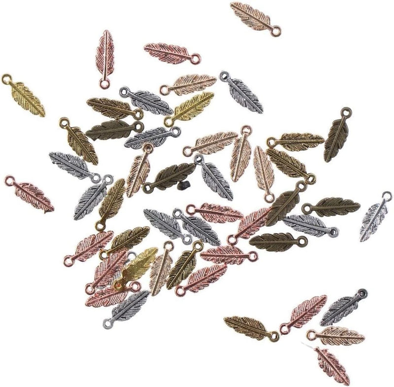 100Pcs Feather Charms Small Alloy Vintage  Feather Charms Tiny Dangle Charm for Charms